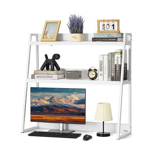 VEVOR 2-stufiges Schreibtisch Bücherregal (95x32x90 cm) Spanplatte + Melaminpapier, rutschfest, Weiß, ZMSJDNZSJTM27ED4DV0