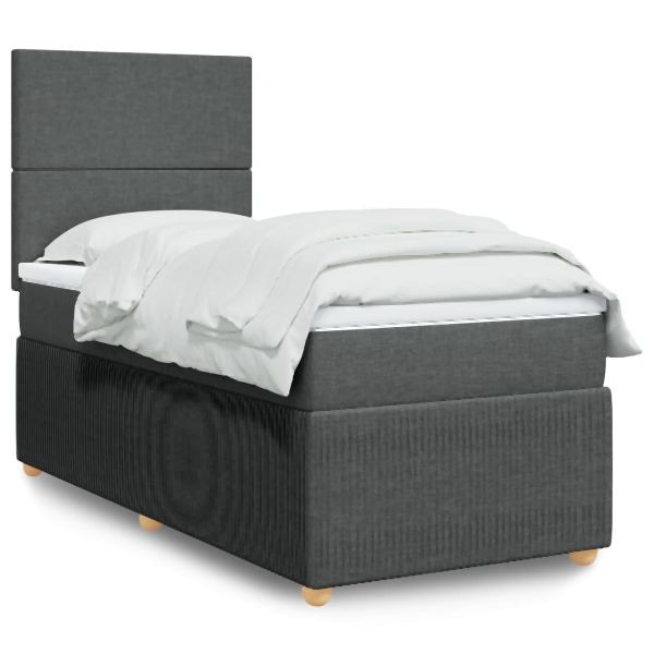 vidaXL Boxspringbett mit Matratze Dunkelgrau 100x200 cm Stoff, 3294261