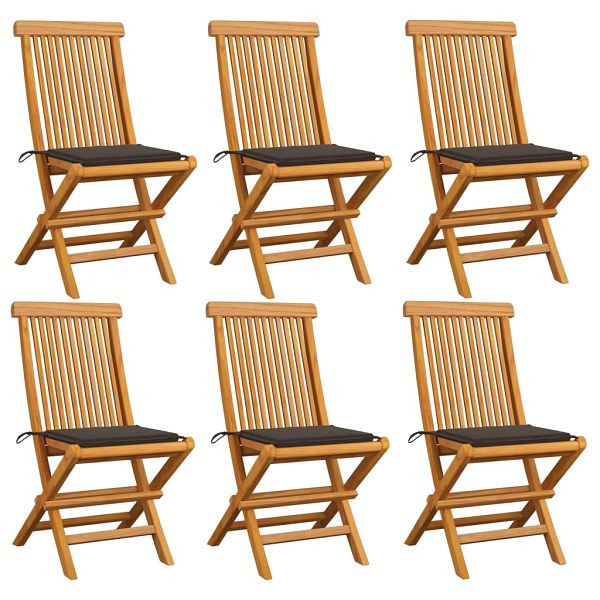 vidaXL Gartenstühle mit Taupe Kissen 6 Stück Massivholz Teak, 3065598
