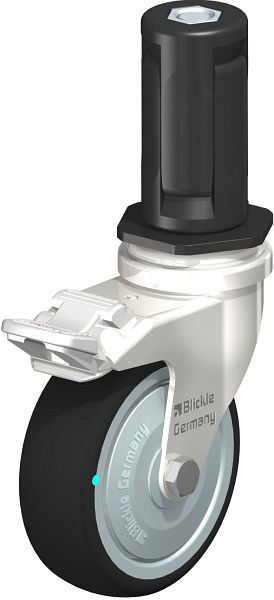 Blickle LRXA-PATH 75KD-FI-FK-EXR04 Edelstahl-Apparate-Lenkrolle mit Expander & Feststeller, Thermoplastisches Polyurethan, Grau, 853369