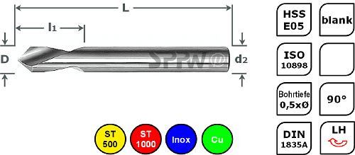 SPPW NC-Anbohrer HSS-E05 90° ISO Links L: 50x10 - Ø3,0, 1233100300