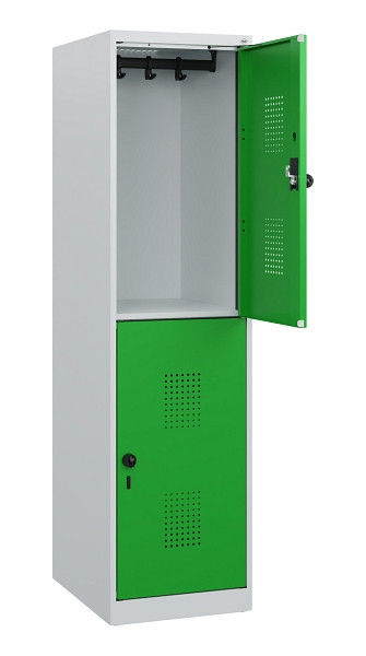 C+P Doppelstöckiger Spind Evolo PLUS, 2 Fächer, 1530x400x500mm, 7035/6037, Drehriegel, 0493005-12 S10011