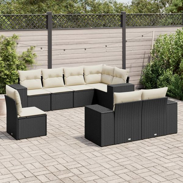 vidaXL 8-teilig Garten-Sofagarnitur mit Kissen Schwarz Poly Rattan, 3255173