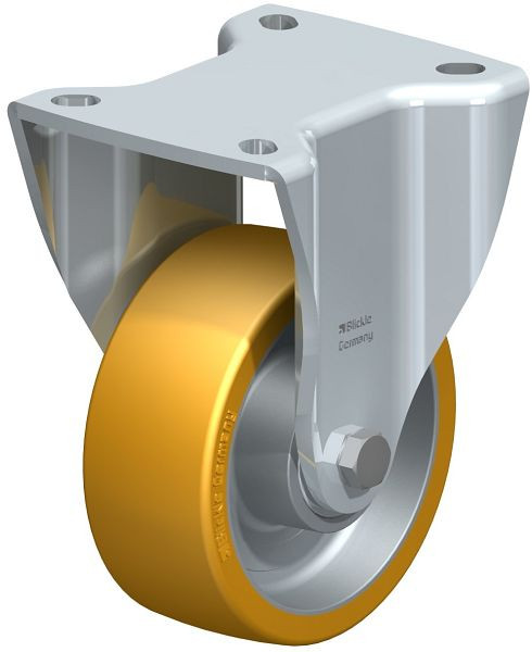 Blickle BH-ALTH 100K-1 Stahlblech-Bockrolle, Schwerlast-Ausführung, mit Anschraubplatte, Blickle Extrathane®, Hellbraun, 266031