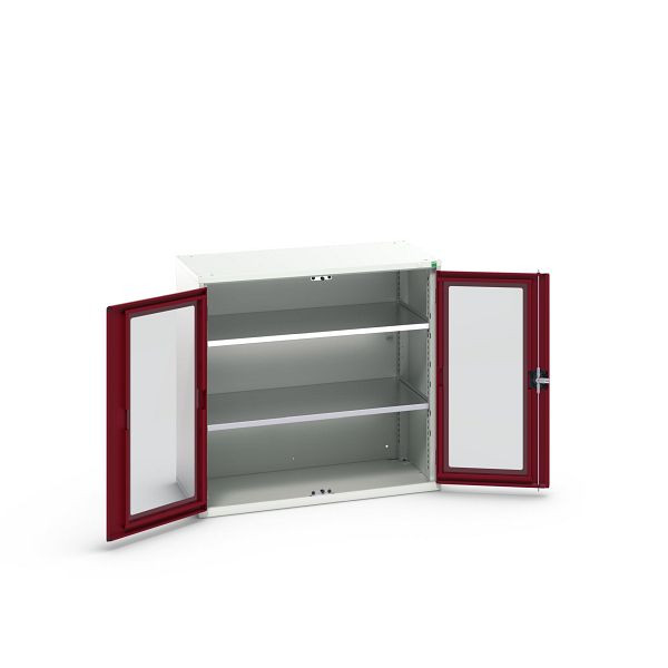 bott verso Flügeltürschrank mit Sichtfenster, mit 2 Fachböden, BxTxH: 1050 x 550 x 1000 mm, Lichtgrau / Purpurrot, 16926276.24