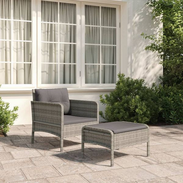 vidaXL 2-teilig Garten-Lounge-Set mit Kissen Grau Poly Rattan, 319679