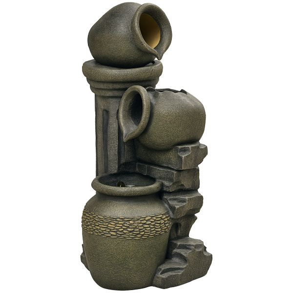 Outsunny Springbrunnen, verstellbare Pumpe, wetterbeständig, 25 x 24 x 60 cm, Grau, 844-650V90GY