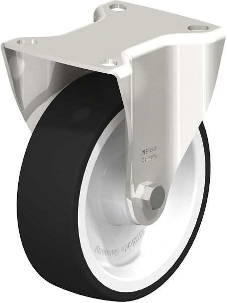 Blickle BX-POTH 125XR Edelstahl-Bockrolle, mittelschwere Ausführung, mit Anschraubplatte, Thermoplastisches Polyurethan, Grau, 555466