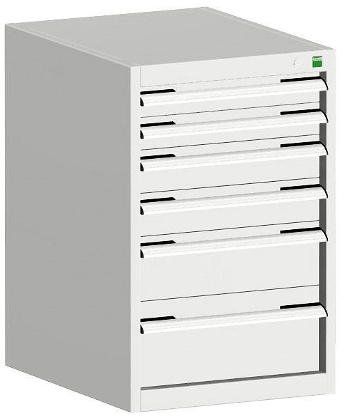 bott cubio Schubladenschrank bestückt mit 6 Schubladen BxTxH: 525 x 650 x 800 mm, RAL 7035, 40018039.16V
