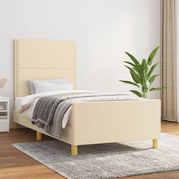 vidaXL Bettgestell mit Kopfteil Creme 90x190 cm Stoff, 3124941