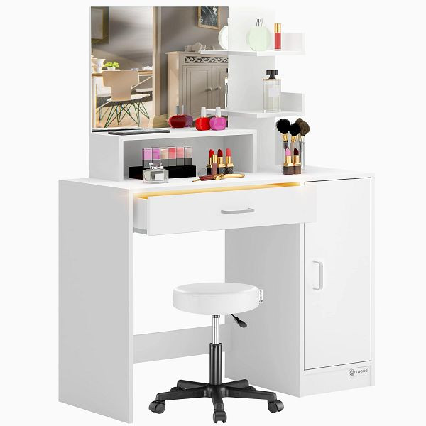 casaria Schminktisch Jocelyn Weiß 140x90x40cm inkl Rollhocker, 997375