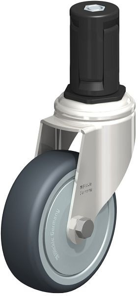 Blickle LKRXA-TPA 101KD-11-FK-EXR15 Edelstahl-Apparate-Lenkrolle mit Expander, Thermoplastisches Gummi-Elastomer, Grau, 853177