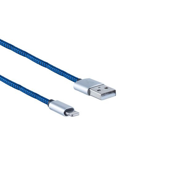 S-Conn Lightning 8-Pin Ladekabel, USB-A-Stecker auf Lightning Stecker, Nylon, blau, 0,9m, 14-50019
