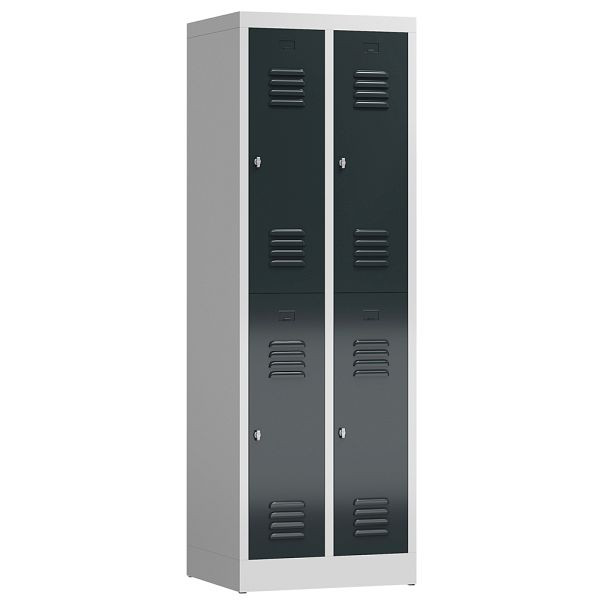 Lüllmann ClassiX Garderobenschrank, 2 Abteile doppelstöckig, 1800 x 590 x 500 mm, lichtgrau/anthrazitgrau, X-520228