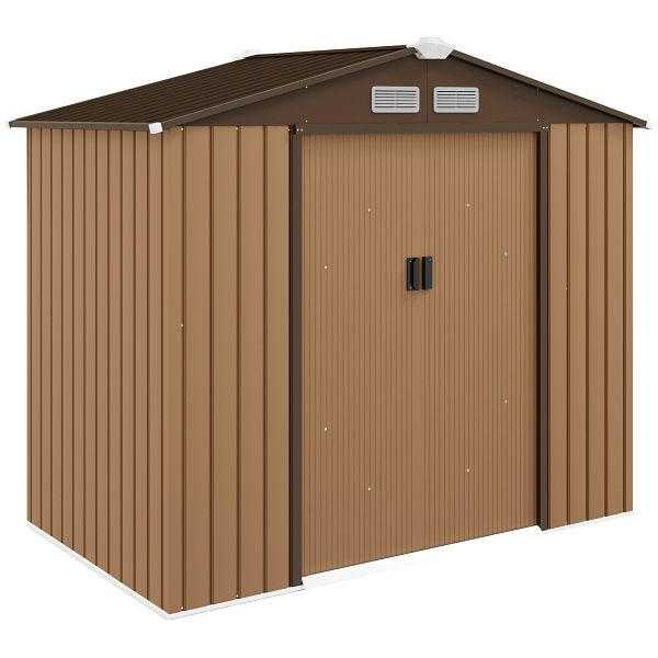 Outsunny Geräteschuppen mit Schiebetüren 2,13 x 1,30 x 1,85cm Metall Gelb, 845-030YL