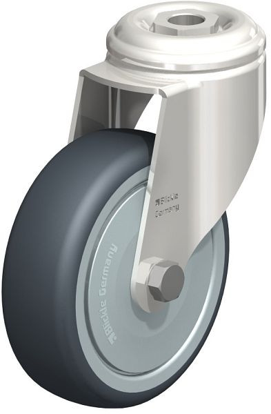 Blickle LKRXA-TPA 101KD-FK Edelstahl-Apparate-Lenkrolle mit Rückenloch, Thermoplastisches Gummi-Elastomer, Grau, 574392