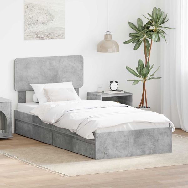 vidaXL Aufbewahrungsbett Beton Grau 90 x 190 cm Holzwerkstoff, 3412321