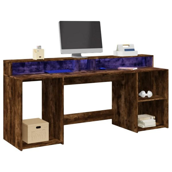 vidaXL LED-Schreibtisch Räuchereiche 200x55x91 cm Holzwerkstoff, 3309442