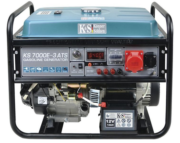 Könner & Söhnen 5500W Benzin E-start Stromerzeuger, 1x16A(230V)/1x16A(400V), 12V, ATS Notstromautomatik, Voltregler, Anzeige, KS 7000E-3 ATS