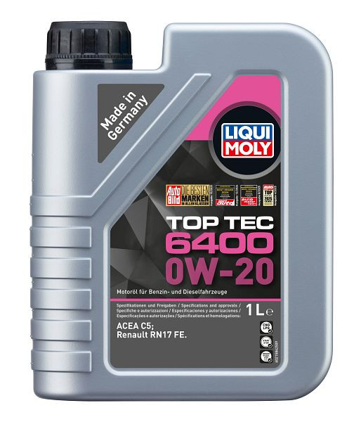 LIQUI MOLY Motoröl Top Tec 6400 0W-20, Kanister Kunststoff, VE: 1 Liter, 21584