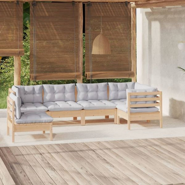 vidaXL 6-teilig Garten-Lounge-Set mit Grauen Kissen Kiefernholz, 3096417