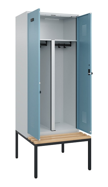 C+P PSA Doppel-Spind Evolo PLUS, Bank, 2 Abteile, 2120x800x815mm, 7035/0010, Drehriegel, Sitzfläche Buche-Hartholz, Sitzbank, 0490527-22P S10009