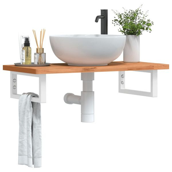 vidaXL Waschbeckenregal Wandmontage Stahl und Massivholz Buche, 3302364