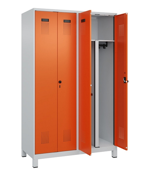 C+P PSA Schwarz-Weiß-Spind Evolo PLUS, mit Füßen, 4 Abteile, 1950x1200x500mm, 7, Frontfarbe RAL 2004 Reinorange, Drehriegel, 049012-40P S10002