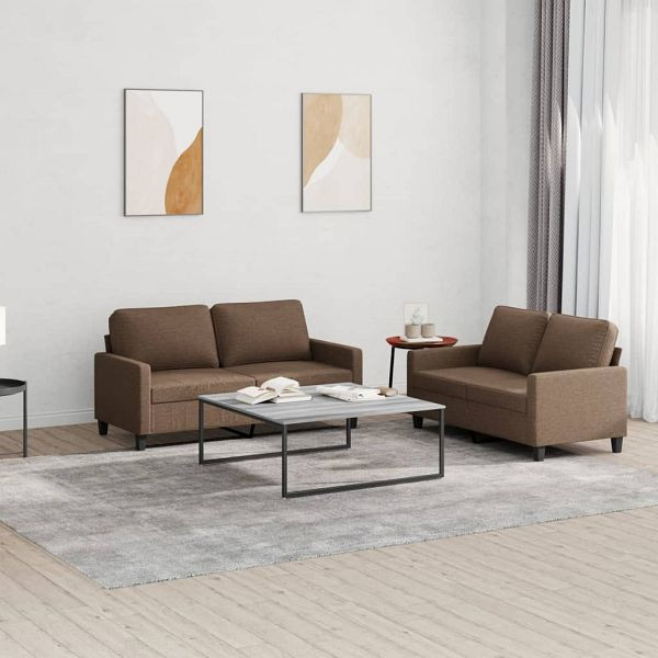 vidaXL 2-tlg. Sofagarnitur mit Kissen Braun Stoff, 3201447