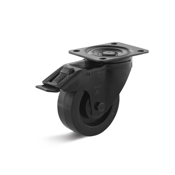 Torwegge Elastik-Vollgummi Lenkrolle mit Doppelstopp, Tragfähigkeit 150 kg, Rad-Ø 100 mm, Radbreite 36 mm, Ausladung 36 mm, 0049120