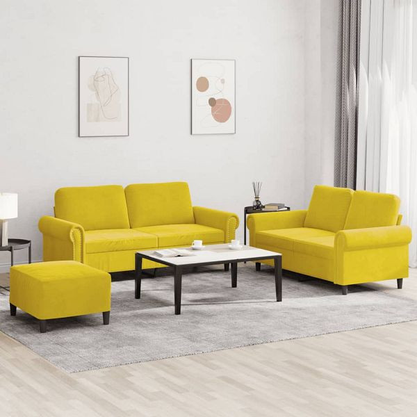 vidaXL 3-tlg. Sofagarnitur mit Kissen Gelb Samt, 3202226