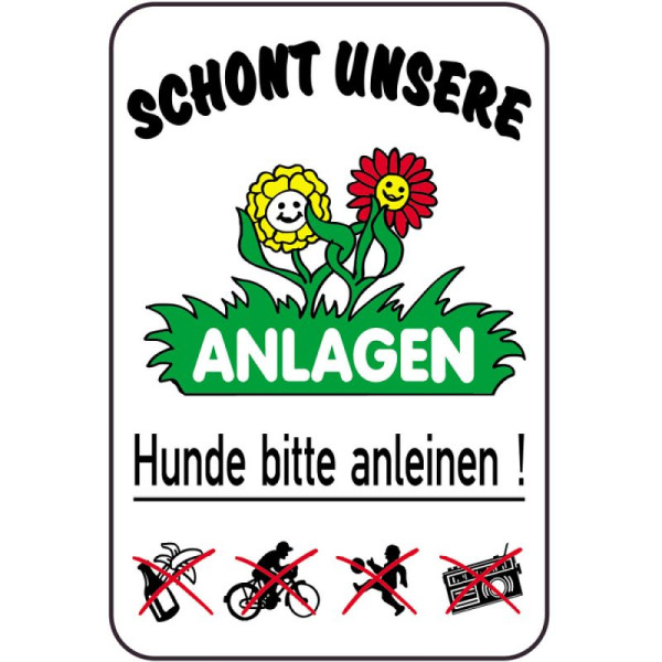 Stein HGS Anlagenschild - SCHONT UNSERE ANLAGEN, Hunde bitte anleinen!, 14835
