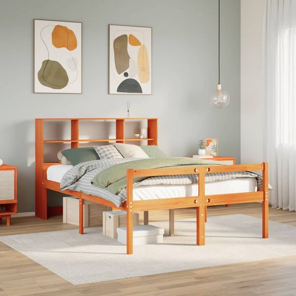 vidaXL Massivholzbett mit Regal ohne Matratze Wachsbraun 140x200 cm, 3322034