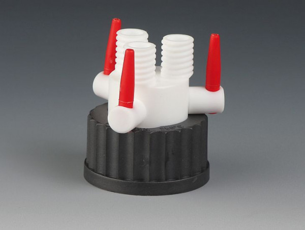 Bohlender Flaschen-Mehrfachverteiler mit Hähnen Hälse GL 3 x 14, D 616-16