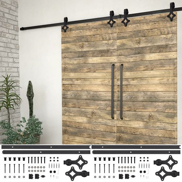 vidaXL Schiebetür-Beschlagsätze 2 Stück 183 cm Stahl Schwarz, 3059840