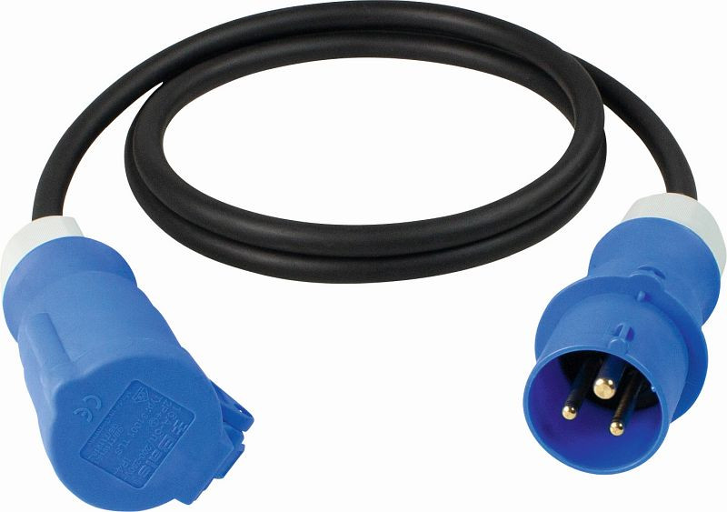 as-Schwabe CEE-Verlängerung 1,5m, schwarz schwere Gummischlauchleitung H07RN-F 3G2,5, mit CEE-Stecker und CEE-Kupplung 230V/16A/3polig, 61489