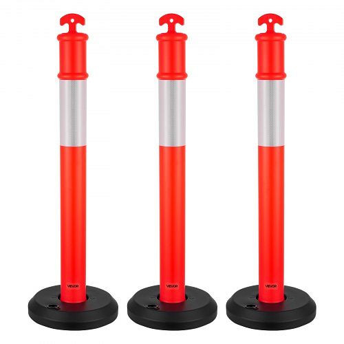 VEVOR Verkehrsleitpfosten, VE: 3 Stück, (114 cm) rot, befüllbarer Sockel & Reflektorstreifen, für Baustellen, Parkplätze, TCDZJTJSZHS40JI4U001V0
