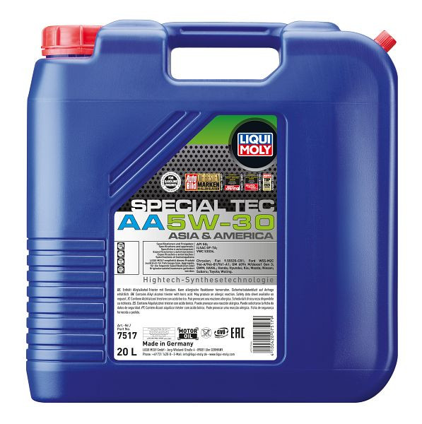 LIQUI MOLY Motoröl Special Tec AA 5W-30, Kanister Kunststoff, VE: 20 Liter, 7517