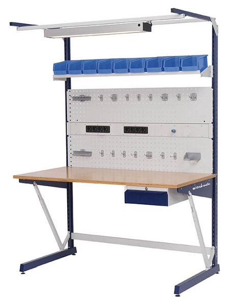 Bedrunka+Hirth workraster mit Mutli-Wand-Aufbau und Unterhängeblock, 1x Energiekanal, 2x Lochwand, 1x Fachboden, 1500 x 800 x 2070 mm, 07.899.05