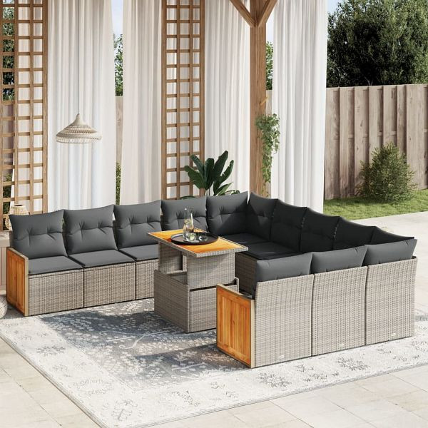 vidaXL 11-teilig Garten-Sofagarnitur mit Kissen Grau Poly Rattan, 3274147