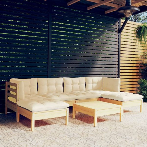 vidaXL 7-teilig Garten-Lounge-Set mit Creme Kissen Kiefernholz, 3097085