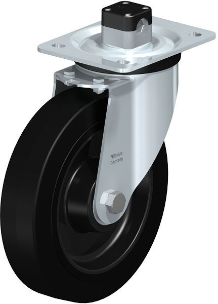 Blickle L-POEV 200K-CS11 Stahlblech-Lenkrolle, mittelschwere Ausführung, mit Anschraubplatte & Zentralfeststeller, Elastik-Vollgummi, Schwarz, 751951