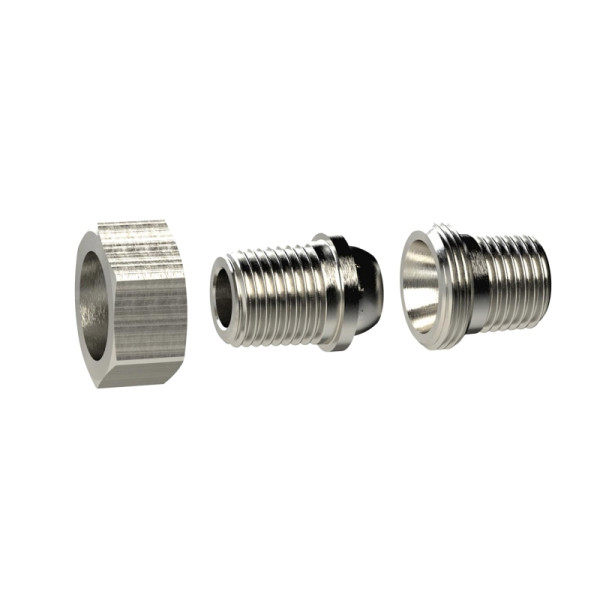 Riegler Lösbarer Doppelgewindenippel, konisch dichtend, R 2, R 2, Messing vernickelt, 136566