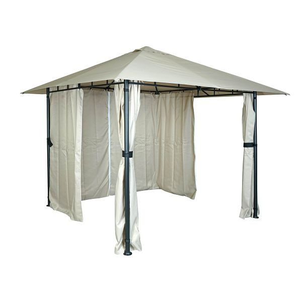 Mendler Pergola HWC-J63, Garten Pavillon Terrassenüberdachung mit Seitenwand, 3x3m, creme-beige, 82053