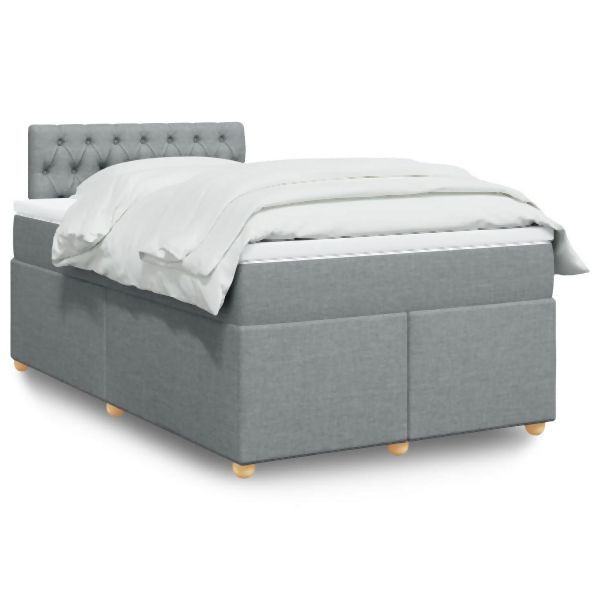 vidaXL Boxspringbett mit Matratze Hellgrau 120x200 cm Stoff, 3286654