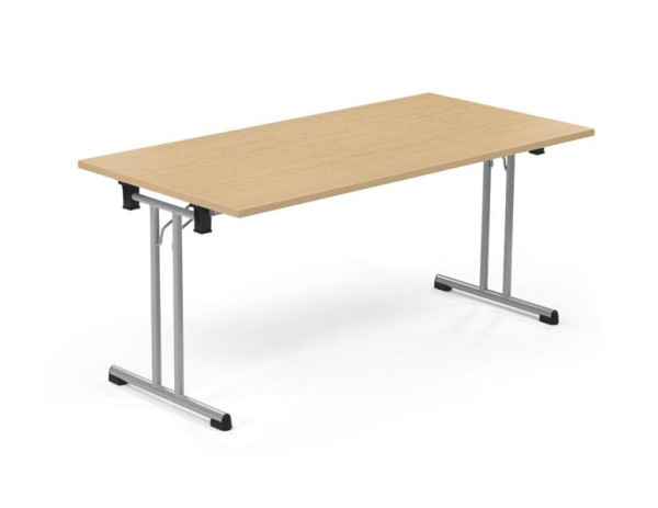 Deskin Klapptisch MODUL, T- Fuß gerade, Platte Buchedekor, Gestell alusilber, B 1800 x T 700 x H 720 mm, 358862