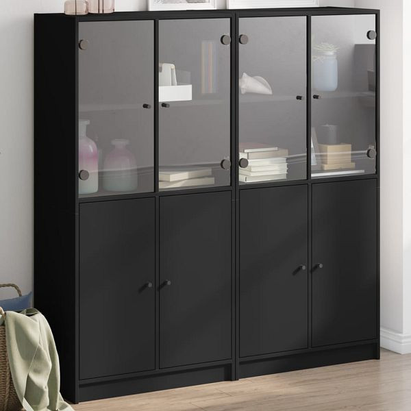 vidaXL Bücherschrank mit Türen Schwarz 136x37x142 cm Holzwerkstoff, 3206525