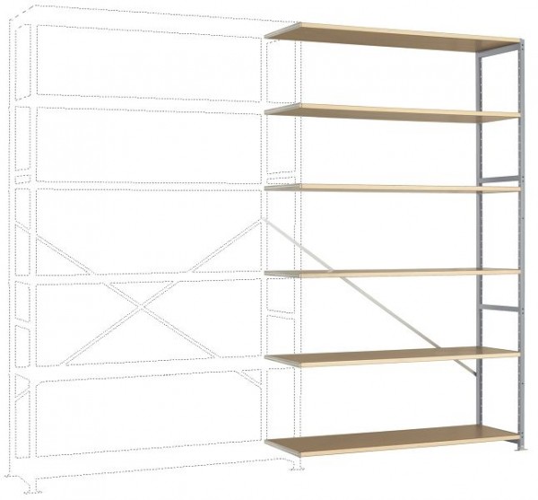 Manuflex Großfach-Steckregal Anbauregal mit 6 Holzverbundböden, HxBxT = 2500 x 1500 x 400 mm, alusilber, RP1441.9006