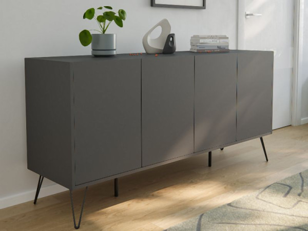 Posseik Sideboard Industrial H 155cm stehend 4 Türen Grafit, PN2085X0000003DE