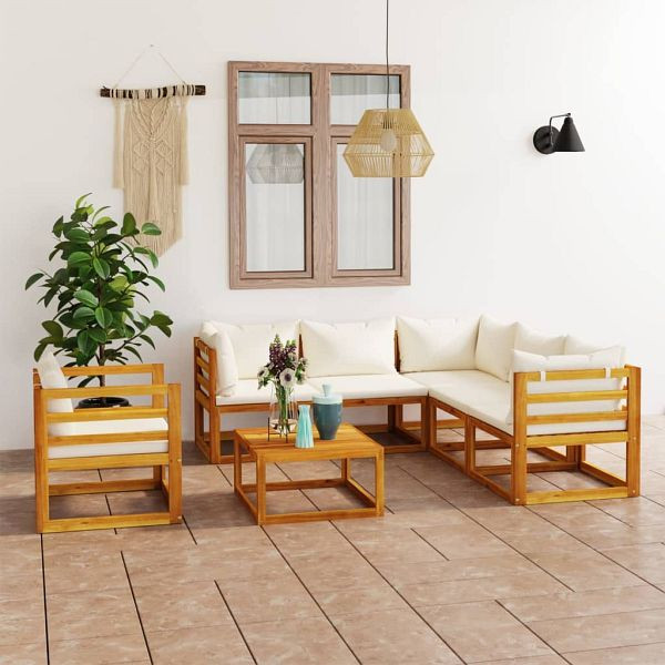 vidaXL 7-teilig Garten-Lounge-Set mit Auflagen Creme Massivholz Akazie, 3057644